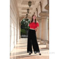 Frauen Black Wide Leg Smocked Palazzo Hose